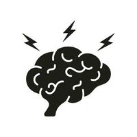 Brainstorm Glyph Pictogram. Think about Creative Idea Solid Sign. Human Brain with Lightning, Brainstorming Concept Silhouette Icon. Intellectual Process Symbol. Isolated Vector Illustration.