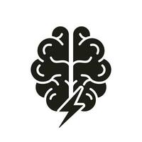 Brainstorm Glyph Pictogram. Think about Creative Idea Solid Sign. Human Brain with Lightning, Brainstorming Concept Silhouette Icon. Intellectual Process Symbol. Isolated Vector Illustration.