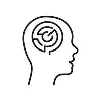 Logic Thinking Line Icon. Maze in Human Head Linear Pictogram. Mental Circle Labyrinth Outline Sign. Intellectual Creative Process Symbol. Editable Stroke. Isolated Vector Illustration.