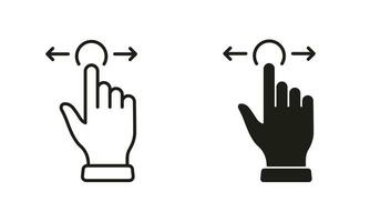 Swipe Gesture to Right and Left, Hand Cursor of Computer Mouse Line and Silhouette Black Icon Set. Pointer Finger Pictogram. Click, Press, Touch, Tap Symbol Collection. Isolated Vector Illustration.