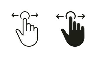 Swipe Gesture to Right and Left, Hand Cursor of Computer Mouse Line and Silhouette Black Icon Set. Pointer Finger Pictogram. Click, Press, Touch, Tap Symbol Collection. Isolated Vector Illustration.