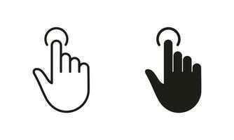 Click Gesture, Hand Cursor of Computer Mouse Line and Silhouette Icon Set. Pointer Finger Press or Point Pictogram. Swipe, Touch, Tap Sign Collection on White Background. Isolated Vector Illustration.