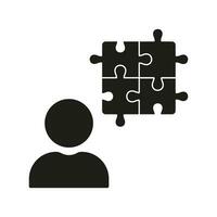 Puzzle Matching and Person Brainstorming Silhouette Icon. Problem Solving Glyph Pictogram. Team Building and Communication. Business Cooperation Solid Symbol. Isolated Vector Illustration.