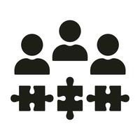 Collaboration, Cooperation, Teamwork Glyph Pictogram. Business Community Solid Symbol. Team Building, Unity, Success Partnership Silhouette Icon. Puzzle Jigsaw Together. Isolated Vector Illustration.
