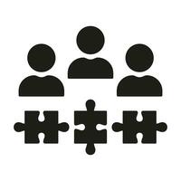 Collaboration, Cooperation, Teamwork Glyph Pictogram. Business Community Solid Symbol. Team Building, Unity, Success Partnership Silhouette Icon. Puzzle Jigsaw Together. Isolated Vector Illustration.