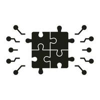 Digital Jigsaw Silhouette Icon. Combination Solution, Square Pieces Match Solid Sign. Puzzle Challenge, Idea, Teamwork, Logic Game Glyph Pictogram. Isolated Vector Illustration.