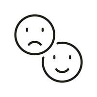 Happy Smile and Sad Face Line Icon. Negative and Positive Linear Pictogram. Good and Unhappy Emoticon Outline Symbol. Feedback Sign. Editable Stroke. Isolated Vector Illustration.