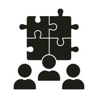 Team Building, Unity, Success Partnership, Puzzle Jigsaw Together Silhouette Icon. Collaboration, Cooperation, Teamwork Glyph Pictogram. Business Community Solid Symbol. Isolated Vector Illustration.