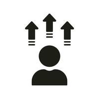 Career Grow Silhouette Icon. Person Growth Up, Progress in Business Glyph Pictogram. Promotion and Success Solid Sign. Development in Stock Market Symbol. Isolated Vector Illustration.