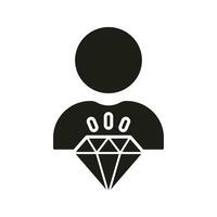 Corporate Ideology Silhouette Icon. Employee Value, Man with Diamond Glyph Pictogram. Person is Core Values in Business Solid Sign. Principles at Work Symbol. Isolated Vector Illustration.