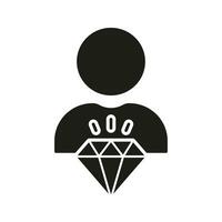 Corporate Ideology Silhouette Icon. Employee Value, Man with Diamond Glyph Pictogram. Person is Core Values in Business Solid Sign. Principles at Work Symbol. Isolated Vector Illustration.