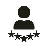 Customer Satisfaction Silhouette Icon. Best Feedback for Business Service. Person with Stars Glyph Pictogram. User Rating Solid Sign. Success Review Symbol. Isolated Vector Illustration.