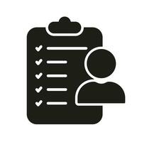 Resume Silhouette Icon. CV Document, Letter Form Glyph Pictogram. Candidate Apply for Job Position Solid Sign. Person Profile Information. Employment Paper Symbol. Isolated Vector Illustration.