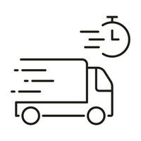 Delivery Time Line Icon. Fast Shipping Service Linear Pictogram. Express Shipment Outline Symbol. Speed Truck with Clock, Quick Transportation Sign. Editable Stroke. Isolated Vector Illustration.