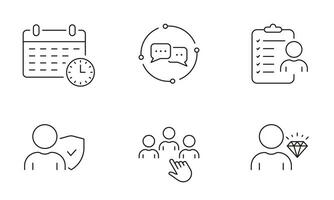 Time Management in Business Line Icon Set. Employment and Human Resources Linear Pictogram. Job Meeting Outline Symbol. Work Strategy Sign. Editable Stroke. Isolated Vector Illustration.