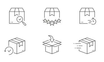 Cardboard Package, Box Line Icon Set. Parcel Shipping Linear Pictogram. Carton Container, Fast Delivery Service Symbol. Shipment and Distribution Sign. Editable Stroke. Isolated Vector Illustration.