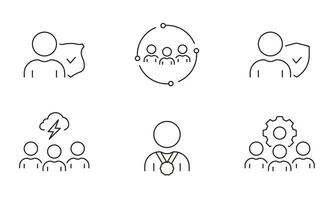 Teamwork Line Icon Set. Employee Cooperation Linear Pictogram. Social Protection Outline Symbol. Brainstorm, Business Management Sign. Team Partnership. Editable Stroke. Isolated Vector Illustration.