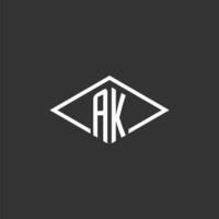 Initials AK logo monogram with simple diamond line style design vector