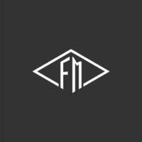 Initials FM logo monogram with simple diamond line style design vector