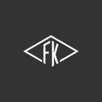 Initials FK logo monogram with simple diamond line style design vector