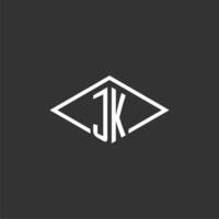 iniciales jk logo monograma con sencillo diamante línea estilo diseño vector