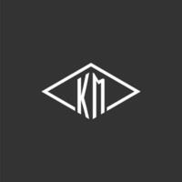 Initials KM logo monogram with simple diamond line style design vector