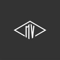 Initials MV logo monogram with simple diamond line style design vector