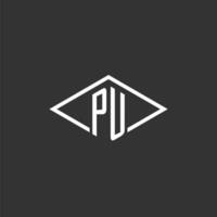 Initials PU logo monogram with simple diamond line style design vector