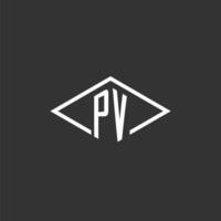 Initials PV logo monogram with simple diamond line style design vector