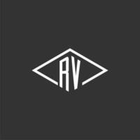 Initials RV logo monogram with simple diamond line style design vector