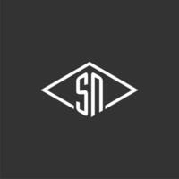 Initials SN logo monogram with simple diamond line style design vector