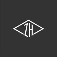 Initials ZH logo monogram with simple diamond line style design vector