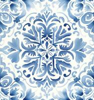 A blue tile pattern of watercolor tiles photo