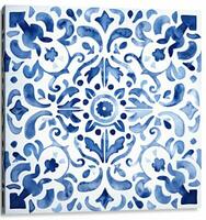 A blue tile pattern of watercolor tiles photo