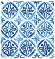 A blue tile pattern of watercolor tiles photo