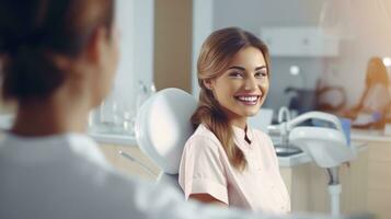 Beautiful girl on a visit to the dentist photo