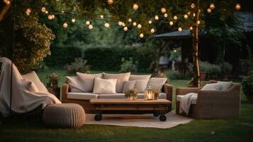 An outdoor sofa and other furniture in the garden setting photo