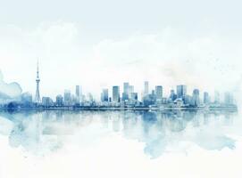 Blue watercolor cityscape background photo