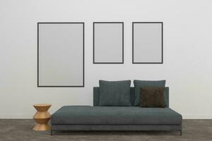 Living Room 3d Render with Frames wall Mockup photo