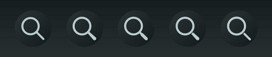 Neomorphic style search dark icons set. vector