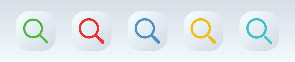 Neomorphism style search light color icons set. vector