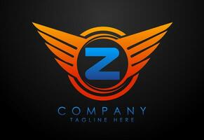 Inglés alfabeto z con alas logo diseño. coche y automotor vector logo concepto