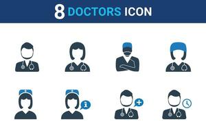 Doctor and surgeon icons flat style isolated on white background. Doctor vector illustration for use on web and mobile apps.