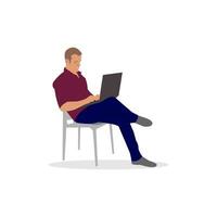 Man work with laptop sitting in chair illustration design vector