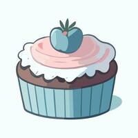 Cupcake with blueberry and cream. Illustration in cartoon style. photo