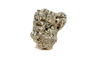 Macro mineral stone Pyrite gold on white background photo