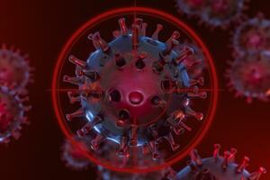 Dispersed corona viruses with aiming target, 3d rendering photo