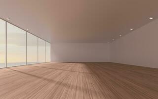 Empty room with wooden floor, 3d rendering. photo