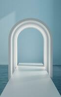 Water and arched door in the empty room, 3d rendering. photo
