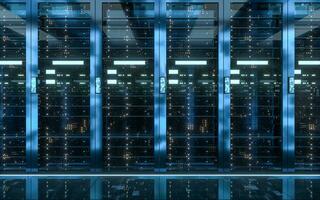 Server racks in computer network security server room data center, 3d rendering. photo